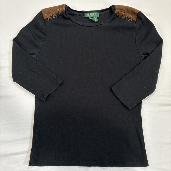 Lauren Ralph Lauren Tops - Lauren Ralph Lauren Women's "Suede" Trim Black Top Size Petite L Equestrian Barn